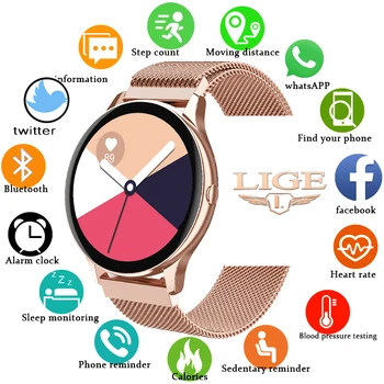 LIGE Naujas Smart Watch Moterų Širdies ritmas, Kraujo Spaudimas daugiafunkcinio Sporto Fitness Tracker Laikrodžiai 