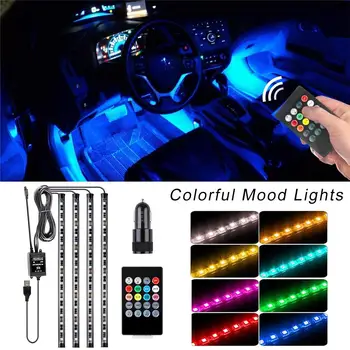 Automobilio LED Juostelės Žibintai, pagal PROGRAMĄ Kontroliuoti 36/48/72 LED RGB Automobilio Salono Apšvietimas Underdash Apšvietimo Rinkinys Auto Automobilis Atmosfera Lempos