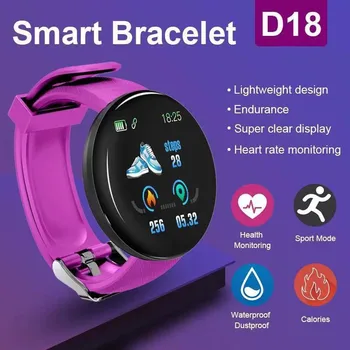 D18 Smart Watch Vyrų, Moterų Kraujo Spaudimą, Širdies ritmą Tracker Mados Smartwatch IP65 Vandeniui Sport Fitness Tracker Žiūrėti