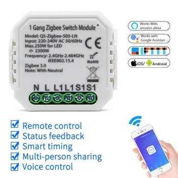 Tuya Zigbee Smart Switch Modulis Su Neutralūs ES 220V 2 Būdas Belaidžio šviesų Relė Zigbee Namų Asistentas