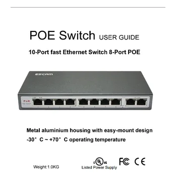 ESCAM 8CH POE Switch 10/100M 150m Atstumas 120W DC& 2Lan Uosto IP kamerų VAIZDO stebėjimo Sistema NVR, POE Maitinimo Adapteris