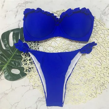 2018 m. vasaros Seksualus 3 spalvos maudymosi kostiumėlis Moterims Bikini Komplektas Raukiniai Moterų Kietas Tvarstis Tankini Nustatyti Brazilijos vasaros maudymosi Kostiumėliai, paplūdimio kostiumas