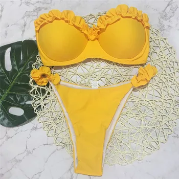 2018 m. vasaros Seksualus 3 spalvos maudymosi kostiumėlis Moterims Bikini Komplektas Raukiniai Moterų Kietas Tvarstis Tankini Nustatyti Brazilijos vasaros maudymosi Kostiumėliai, paplūdimio kostiumas