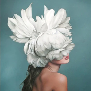 Šiuolaikinės kūrybos gėlių dievo mergina sienos meno tapybos aliejaus tapybai spausdinimo juoda ir balta meno, plakato spausdinimas kambario apdaila
