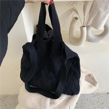 Atsitiktinis megzti vilnoniai moterų pečių krepšiai dizaineris pliušinis rankinės harajuku crossbody maišelį lady didelės talpos piniginės 2020 m. žiemos
