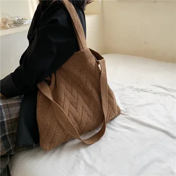 Atsitiktinis megzti vilnoniai moterų pečių krepšiai dizaineris pliušinis rankinės harajuku crossbody maišelį lady didelės talpos piniginės 2020 m. žiemos