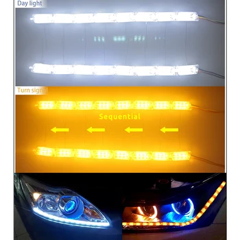 2VNT Lankstus DRL LED Juostelės Žibintai DRL Šviesos važiavimui Dieną Nenutrūkstamo Srauto priekinis žibintas Kampo Posūkio Signalo DRL Su Posūkio Signalai