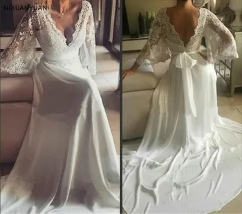 Derliaus Kuklus 2021 Paplūdimys Vestuvių Suknelės su ilgomis Rankovėmis Bohemijos Nėriniais, Šifono Vestuvių Suknelės Šalies Bridal Vestuvinė Suknelė