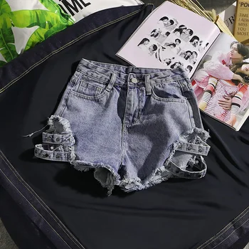 Karšto pardavimo vasaros seksuali moteris Kankina džinsinio šortai aukštos juosmens nereguliarus kutas slim šortai, džinsai Vintage Lady džinsinio šortai Su bel
