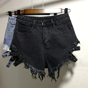 Karšto pardavimo vasaros seksuali moteris Kankina džinsinio šortai aukštos juosmens nereguliarus kutas slim šortai, džinsai Vintage Lady džinsinio šortai Su bel