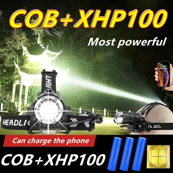 2021 COB ir XHP100 Įkraunamas led žibintų galingas usb zoom žibintų šviesos nešiojamų 18650 žibintas galvos žibintuvėlį, fakelą