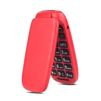 Ushining Nemokamai Mobiliojo Telefono Vyresnysis Mobilusis Telefonas Dideliais Klavišais Apversti 1.8 Colių Ekranas, (Dviguba SIM kortele, Kamera, Bluetooth, MP3 Player) -Raudona