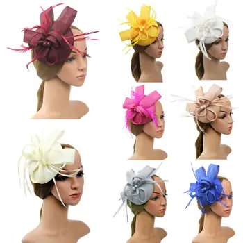 1PC Ponios Moterys Fascinator Gėlių, Plunksnų Skrybėlę Lankelis Vestuves Akių Vinjetė Elegantiškas Mini Top Hat Plaukų Įrašą Priedai