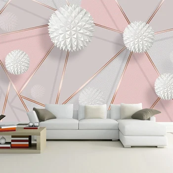 Custom Freskos 3D Geometrinės Apskritimo, Rutulio Modernus Minimalistinio Gyvenamasis Kambarys su Sofa-lova, TV Foną, Sienų Tapyba Lipni Tapetai