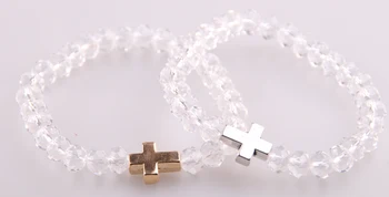 Karšto Pardavimo Balta kristalų, stiklo karoliukų, su Kryžiaus žavesio apyrankės moterims ruožas Apyrankė