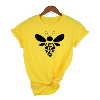 Bičių Moterys T-shirt Let it Bee Grafinis Trumpas Rankovės Marškinėliai Moteriška Camisas Mujer Ropa Estetika Derliaus Viršuje korėjos Harajuku