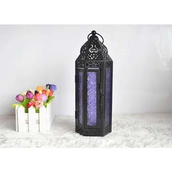 ZKNOC maroko žibintų Stiklo, Metalo Malonumas Sodo Žvakių Laikiklis Lentelė/Kabo Žibintai tiek patalpose, tiek lauke mėlyna/ purpl