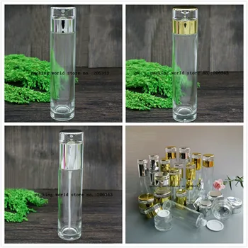 100 ml skaidraus stiklo buteliukas su aukso/sidabro siurblys/dangtelis, skirtas losjonas/emulsija/serumo/fondas/balinimo odos priežiūros kosmetikos pakuotės