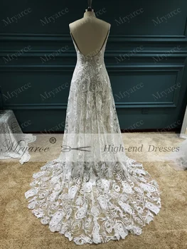 Mryarce 2019 Boho Vestuvių Seksuali Suknelė Atvira nugara Išskirtinės Prabangos Rozetės Nėrinių Vestuvinės Suknelės vestido de noiva