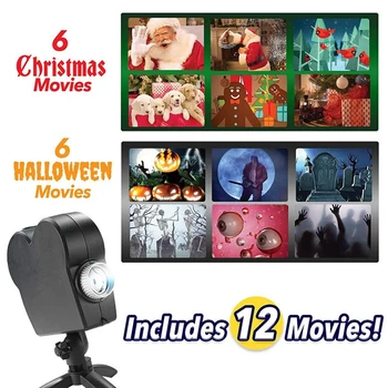 Kalėdų Helovinas Lazerinis Projektorius Disco Šviesos Mini Langas, Namų Kino Projektorius 12 Filmai Patalpų Stebuklų Šalis Projektorius