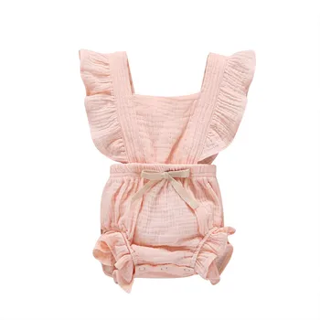 Organinės Medvilnės Baby Girl Drabužius Vasarą, Naująjį Dvigubą Marlę Vaikai Pynimas Romper Jumpsuit Dusty Pink Playsuit Naujai 44