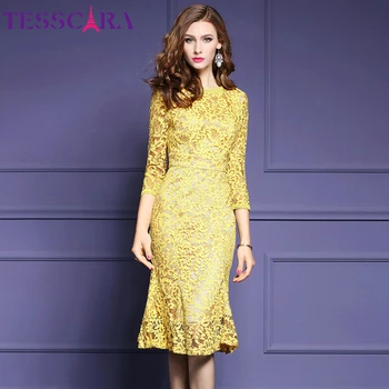 TESSCARA Moterų Rudenį Elegantiškas Nėrinių Suknelė Moteriška Aukštos Kokybės Įvykis Šalies Retro Skraiste Aukštos Kokybės Įžymybė įkvėpė Vestidos