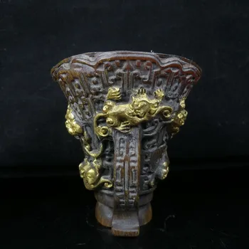Antikvariniai raganosių ragų raižyti dekoratyvinis taurės papuošalų kolekcija