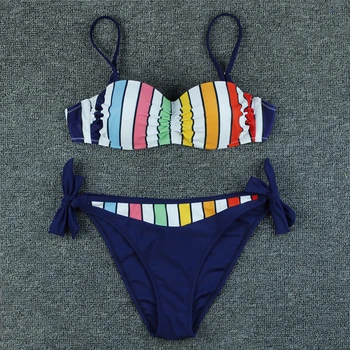 Seksualus Push-Up Bikinis 2020 Naujas Moterų maudymosi kostiumėlį Spalvos Juostele Biquini Mažas Juosmens Karšto Paplūdimio Vasara Dviejų dalių Komplektas Plaukimo Kostiumas XL
