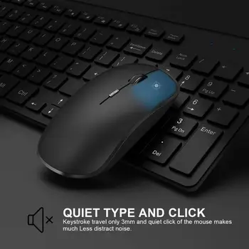 Belaidė klaviatūra ir pelė Įkraunama Full-size 2400 DPI, Ergonomiškas dizainas，Amerikos išdėstymas, ispanijos išdėstymas, juoda ir sidabro