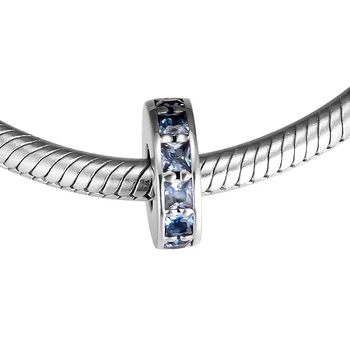 Autentiškas 925 Sterling Silver Sky Blue Crystal Amžinybę Tarpiklis Žavesio Karoliukai Tinka Originalios Apyrankės Moterims 