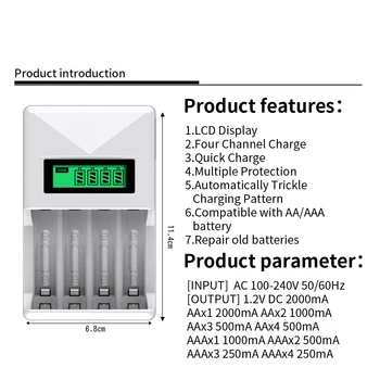 VOXLINK Baterijos Kroviklis LCD-004 Buitinių LED įkroviklį, Ekranas Su 4 Slots protingas Kroviklis AA/AAA tipo Akumuliatoriai
