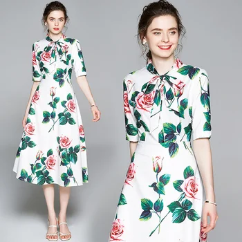 Banulin 2020 metų Vasaros Mados kilimo ir tūpimo Tako Boho Maxi Suknelės Moterų trumpomis Rankovėmis Rožių Žiedų Spausdinti Atostogų Elegantiškas Šalis Ilga Suknelė
