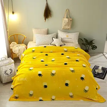 150x200cm šilta geltona ananasų spausdinimo vilnos antklodė už sofa-lova, minkštas mesti lovatiesė antklodė padengti ant lovos 40