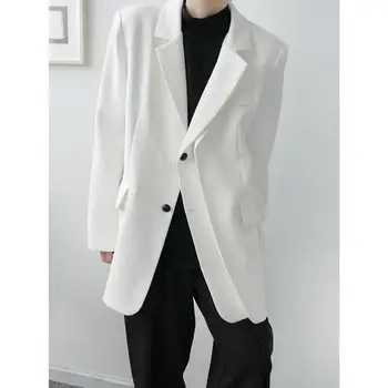 IEFB /vyriški drabužiai rudenį Naujų padalinta netikrą dviejų dalių juoda baltu kostiumu kailis Mados atsitiktinis palaidų asimetrinė laisvi švarkai 9Y4028
