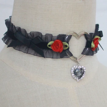 Paloli Japonijos Harajuku Stiliaus Minkštas Lolita Girl Širdies Rankų Darbo Lankas Rose Retro Kolonėlė Kaklo Žiedas Grandinės Karoliai Priedai