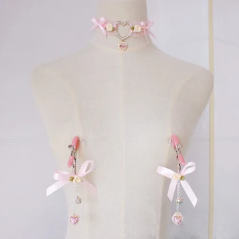 Paloli Japonijos Harajuku Stiliaus Minkštas Lolita Girl Širdies Rankų Darbo Lankas Rose Retro Kolonėlė Kaklo Žiedas Grandinės Karoliai Priedai