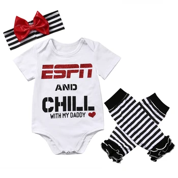 Kūdikių Mergaičių Rinkiniai ESPN Chill Mano Tėtis, Mama Bodysuit Kojinės Apranga Lankelis
