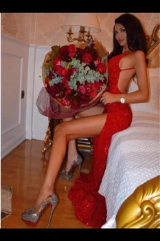 LORIE Red China Vakaro Suknelės Oficialią Paprasta Seksuali Atvira nugara V-kaklo Promenadzie Suknelė Ilgai Garsenybių Suknelės su Dvigubo Padalinta 2020 m.