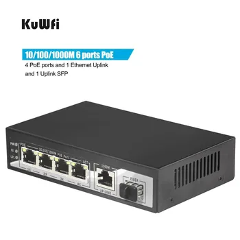 4 10/100 /1000Mbps Gigabit PoE ports 1 Gigabit Ethernet Uplink 1 SFP Gigabit Uplink Optinių Prievadų PoE Gigabit Switch 65W