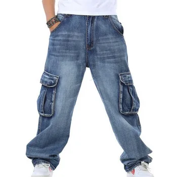 2021 Baggy Jeans Vyrams, Džinsai Multi Pocket Plati Koja, Laisvi Džinsai Vyrams Hip-Hop ' as Homme Vyrų Džinsinio audinio Kelnės Plius Dydis 42 44 46