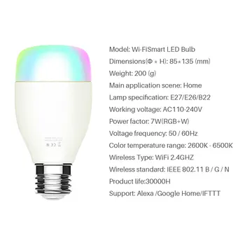 WiFi Smart Lemputė E27 7W LED RGB Šviesos Reguliatorius Lempos APP 