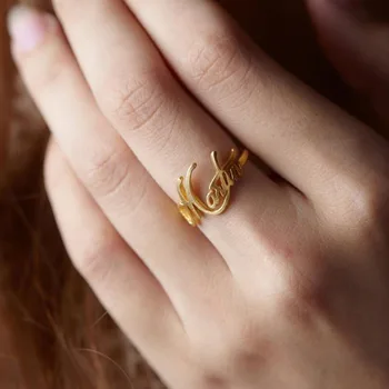 Pasirinktinis Pavadinimas Žiedas Ypatingas Šriftas Žiedai Asmeninį Aukso Nerūdijančio Plieno Jewerly Reguliuojamas Bague Vestuviniai Žiedai, Moterų Papuošalai