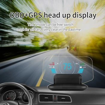 Head Up Display Automobilio OBD Hud Ekranas OBD+GPS Dual Sistema GPS Spidometras Dvigubo Vaizdo Didelis Ekranas HUD greičio viršijimo Įspėjimas