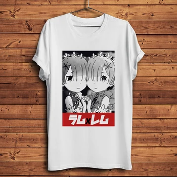 Kawaii ACGN dvyniai Waifu Rem Ram Anime marškinėliai Vyrams, Atsitiktinis Marškinėlius Unisex Naujo Gyvenimo į kitą pasaulį nuo nulio Streetwear Otaku Tee