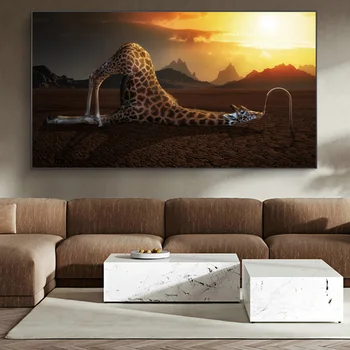 Žirafa Gerti Vandens Aird Kraštovaizdžio Namų Dekoro Naftos Tapyba Ant Drobės, Plakatų Ir Grafikos Sienos Meno Juokinga Afrikos Gyvūnų Nuotraukos