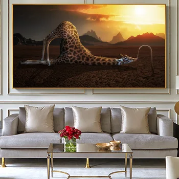 Žirafa Gerti Vandens Aird Kraštovaizdžio Namų Dekoro Naftos Tapyba Ant Drobės, Plakatų Ir Grafikos Sienos Meno Juokinga Afrikos Gyvūnų Nuotraukos
