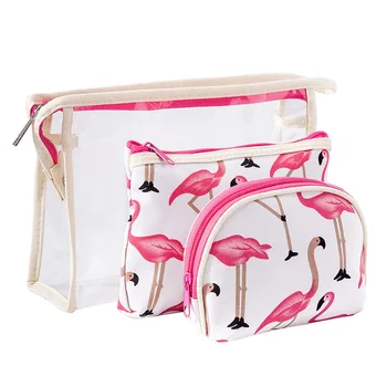 3PCS Flamingo Kosmetikos Krepšys Moterims Necessaire makiažas Maišelį Kelionės Vandeniui Nešiojamų Makiažas Maišelį, tualetinių reikmenų Rinkiniai