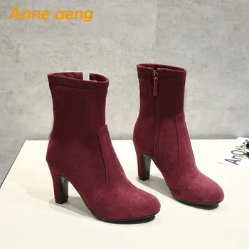 Rudenį, žiemą moterų batai aukštakulniai, suapvalinti tne zip ponios elegantiškas sniego batai vyno raudona žiemos moterų bateliai didelis dydis 33-46