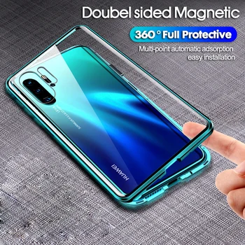 360 Visas Magnetinio Adsorbcijos Metalo Atveju, Huawei P40 30 20 Pro Mate 30 20 P20 30 P40 Lite E Dvipusis Stiklo Magneto Dangtelis