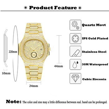 Vyrai Laikrodžiai Top Brand Prabanga MISSFOX NAUJOS Tendencijos 18K Aukso laikrodis Vyrams Chronografas atsparumas Vandeniui Didelis Hublo Plieno Pilna Deimantų Žiūrėti